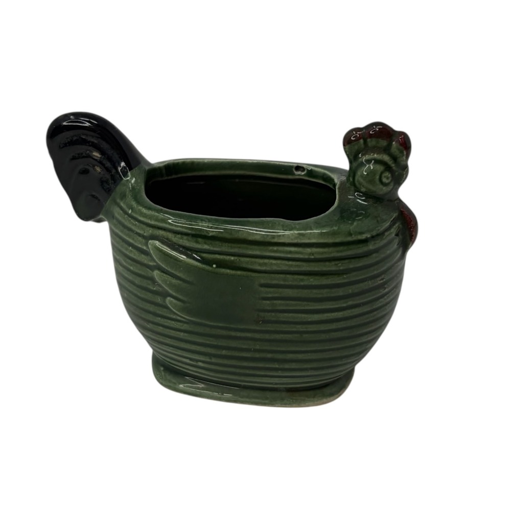 Vintage Japan Green Ceramic Chicken Hen Toothpick Holder Farmhouse Kitchen Decor